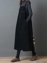 Casual Corduroy Long Suspender Skirt